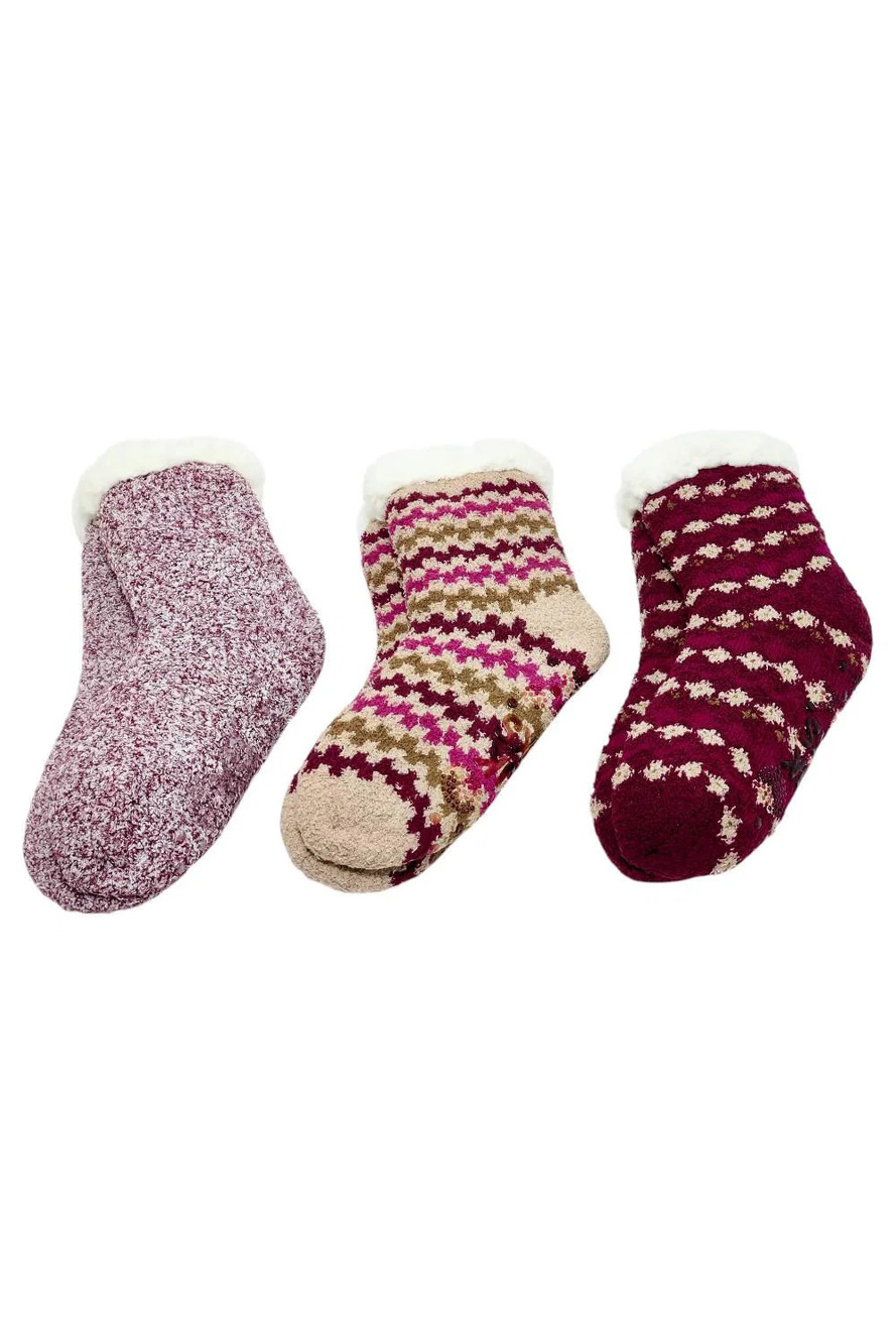 MUK LUKS Women's 3-Pack Aloe Infused Cozy Cabin Socks Berry